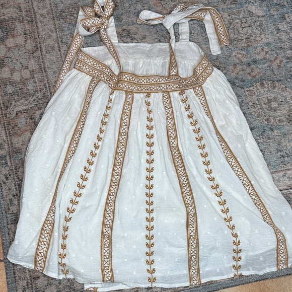 Cleobella Lacey Mini Dress w Tie Straps Side pockets Ivory & Brown Embroidered-S - Picture 14 of 15